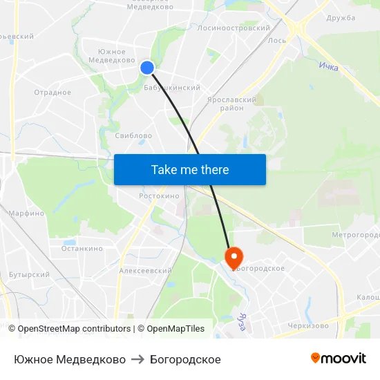 Южное Медведково to Богородское map