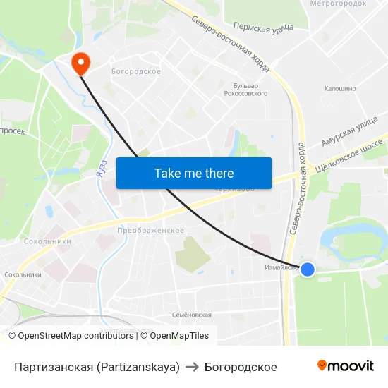 Партизанская (Partizanskaya) to Богородское map
