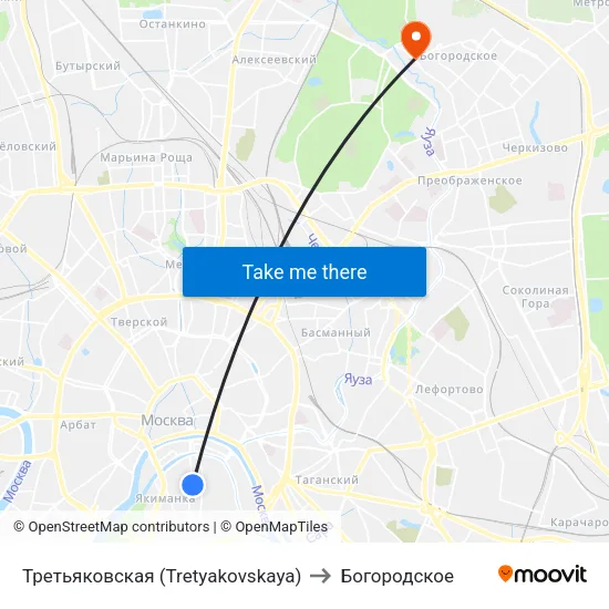 Третьяковская (Tretyakovskaya) to Богородское map