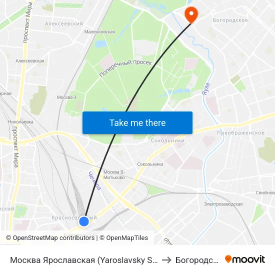 Москва Ярославская (Yaroslavsky Station) to Богородское map