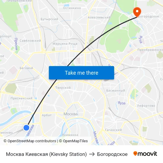 Москва Киевская (Kievsky Station) to Богородское map
