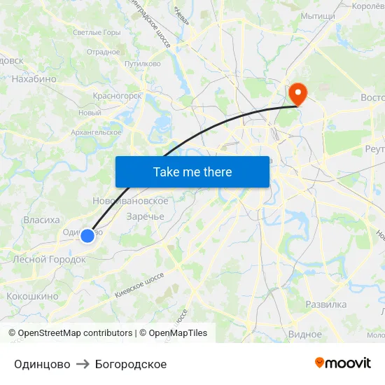 Одинцово to Богородское map