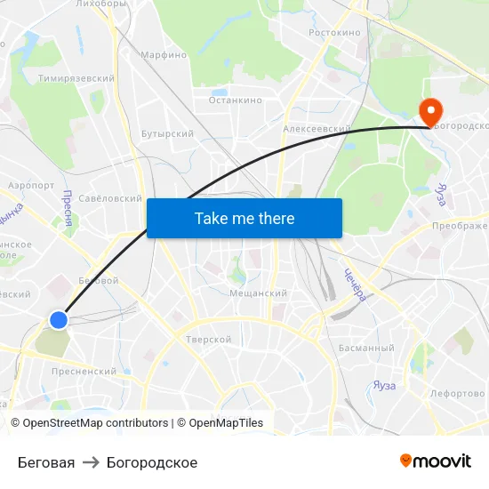 Беговая to Богородское map