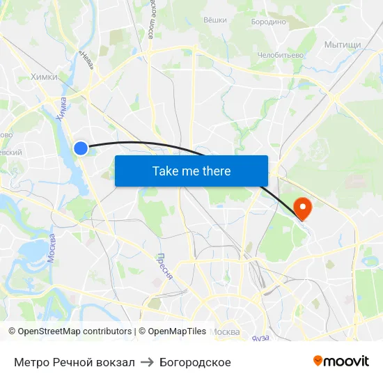 Метро Речной вокзал to Богородское map