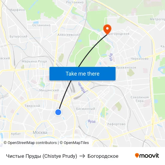 Чистые Пруды (Chistye Prudy) to Богородское map