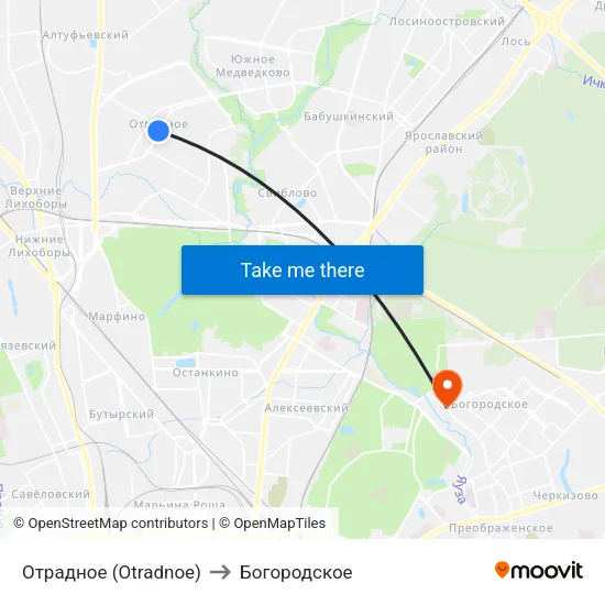 Отрадное (Otradnoe) to Богородское map
