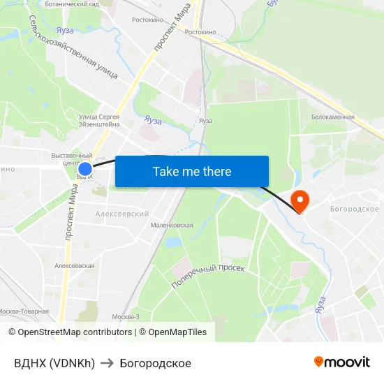 ВДНХ (VDNKh) to Богородское map