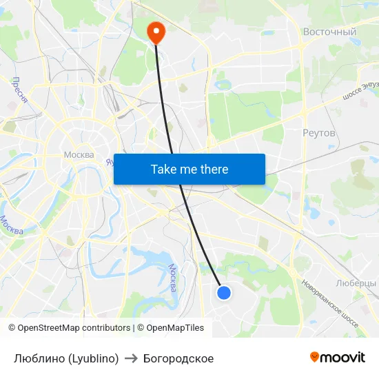 Люблино (Lyublino) to Богородское map