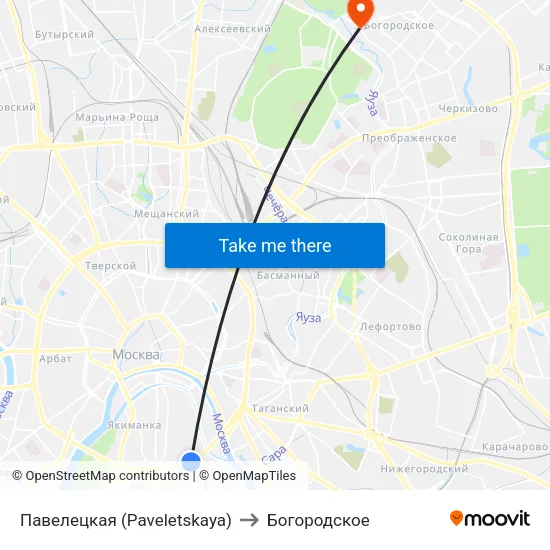 Павелецкая (Paveletskaya) to Богородское map