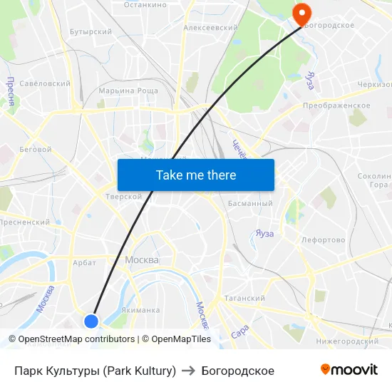 Парк Культуры (Park Kultury) to Богородское map