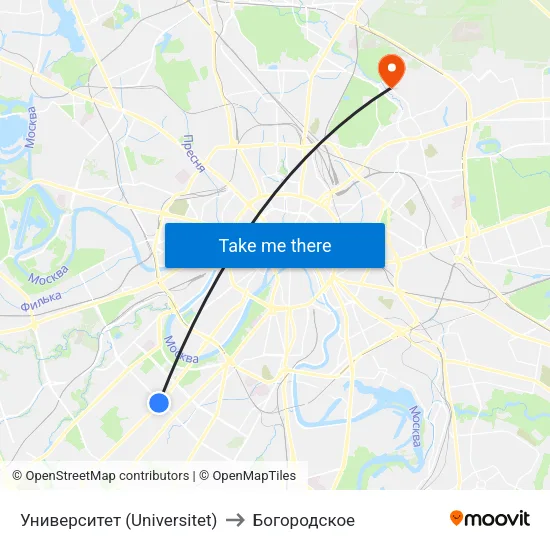 Университет (Universitet) to Богородское map