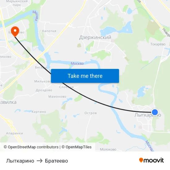 Лыткарино to Братеево map
