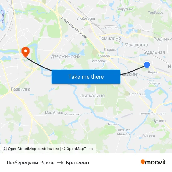 Люберецкий Район to Братеево map