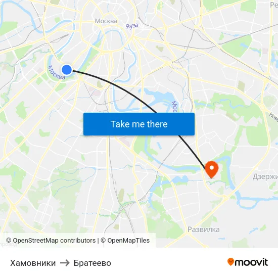 Хамовники to Братеево map