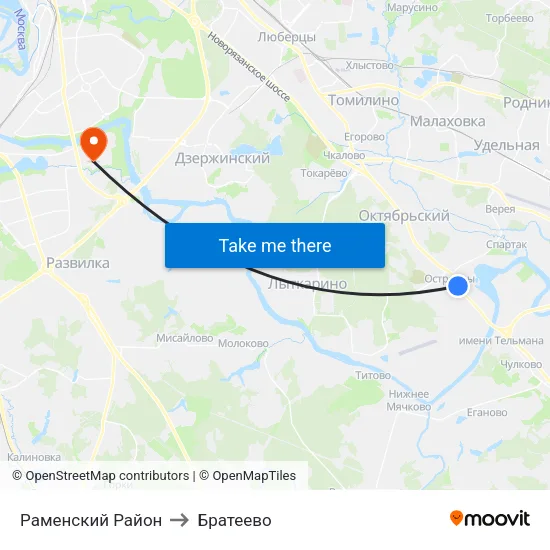 Раменский Район to Братеево map