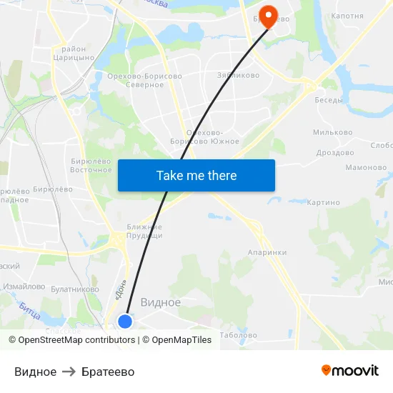 Видное to Братеево map