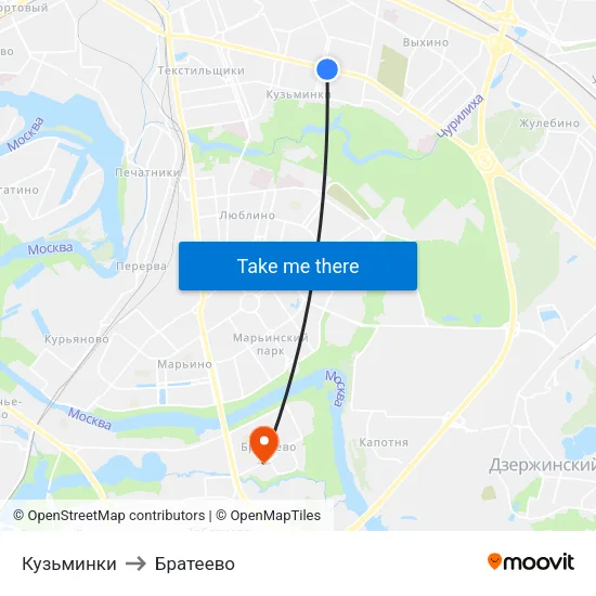 Кузьминки to Братеево map