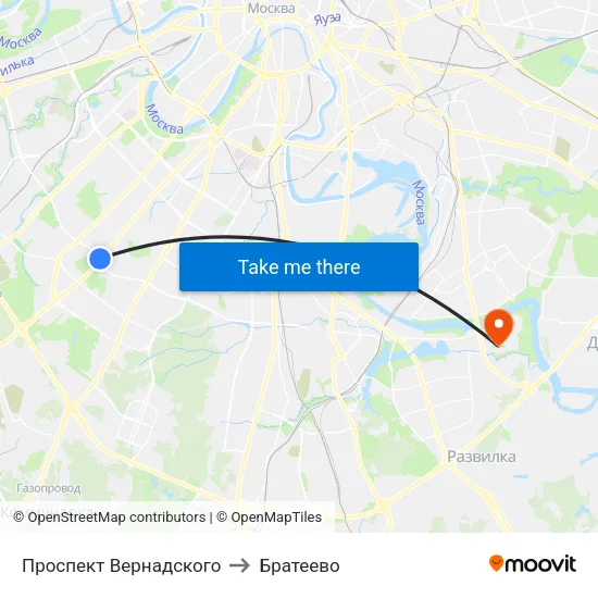 Проспект Вернадского to Братеево map