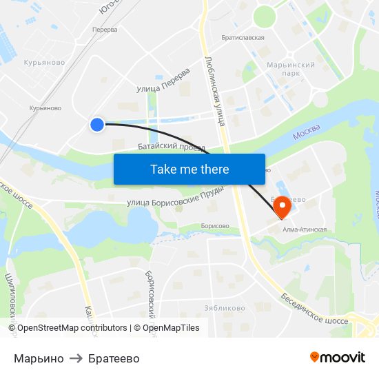 Марьино to Братеево map