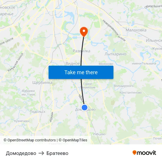 Домодедово to Братеево map