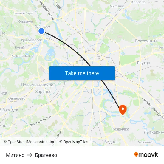Митино to Братеево map