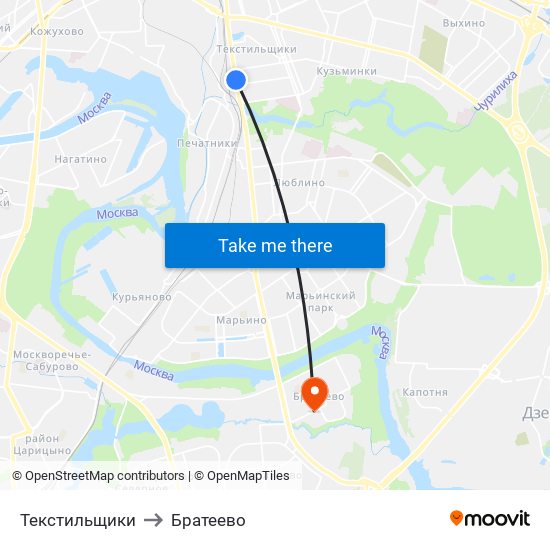Текстильщики to Братеево map