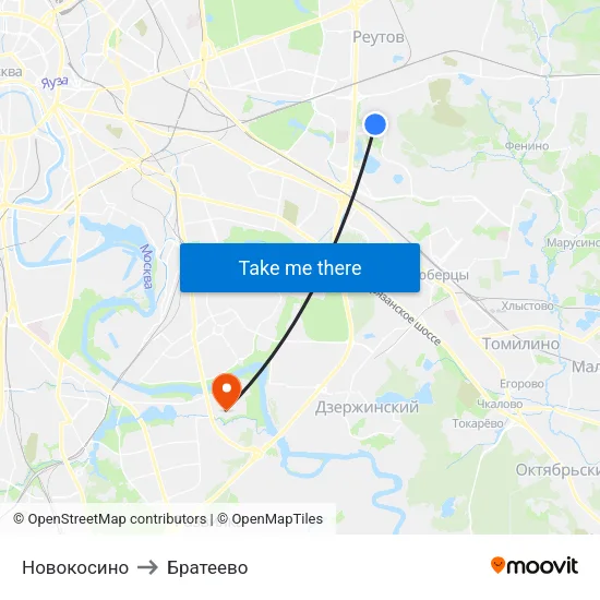 Новокосино to Братеево map