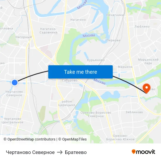 Чертаново Северное to Братеево map