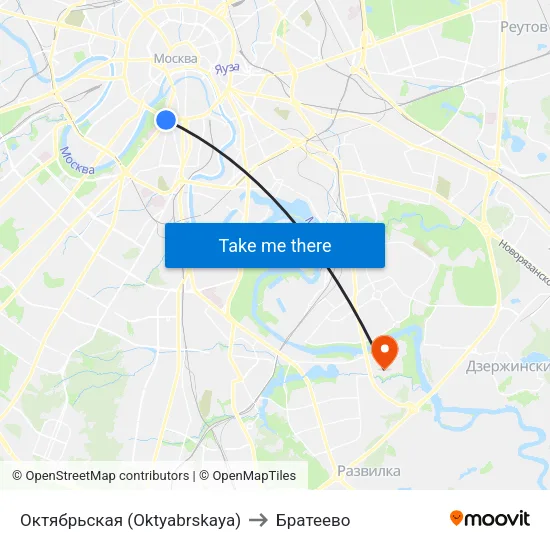 Октябрьская (Oktyabrskaya) to Братеево map