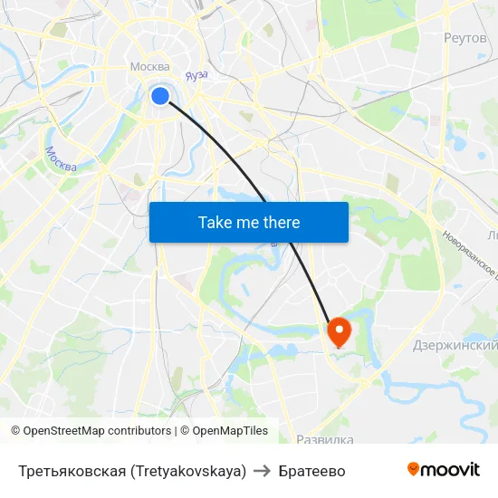 Третьяковская (Tretyakovskaya) to Братеево map