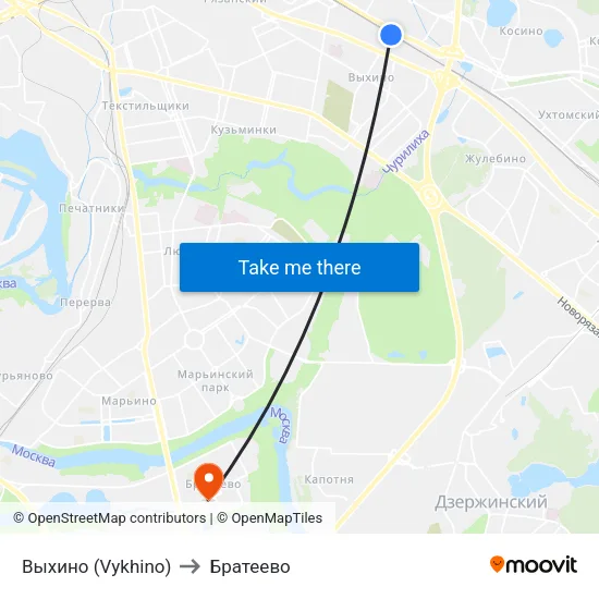 Выхино (Vykhino) to Братеево map