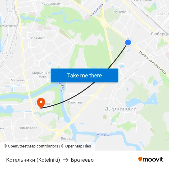 Котельники (Kotelniki) to Братеево map
