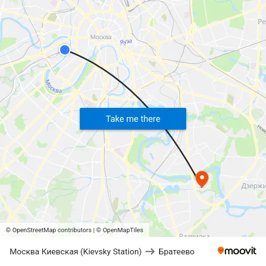 Москва Киевская (Kievsky Station) to Братеево map