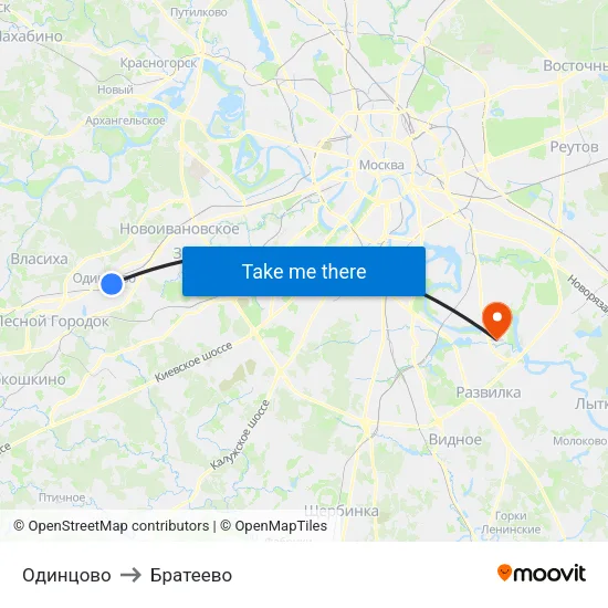 Одинцово to Братеево map