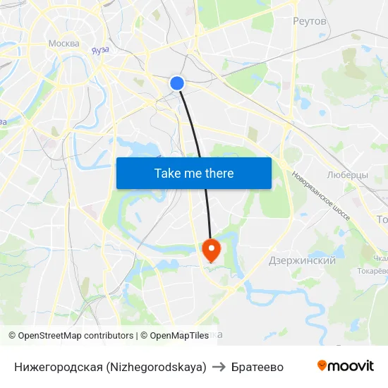 Нижегородская (Nizhegorodskaya) to Братеево map