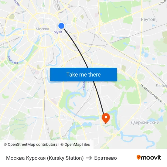 Москва Курская (Kursky Station) to Братеево map