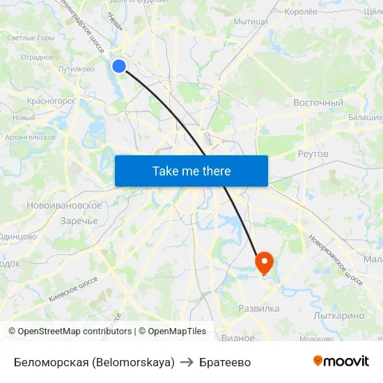 Беломорская (Belomorskaya) to Братеево map