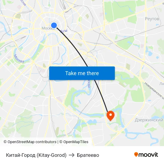 Китай-Город (Kitay-Gorod) to Братеево map