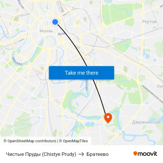Чистые Пруды (Chistye Prudy) to Братеево map