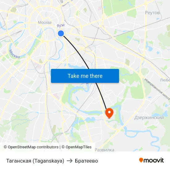 Таганская (Taganskaya) to Братеево map