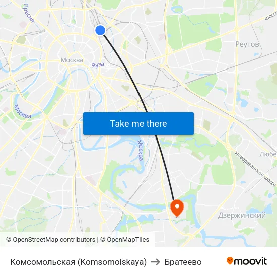 Комсомольская (Komsomolskaya) to Братеево map