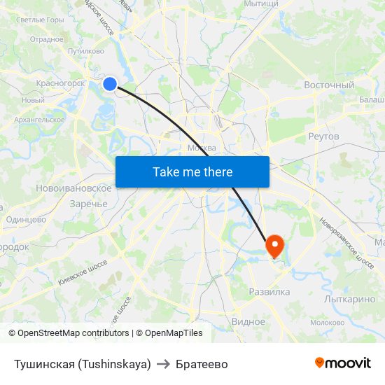Тушинская (Tushinskaya) to Братеево map