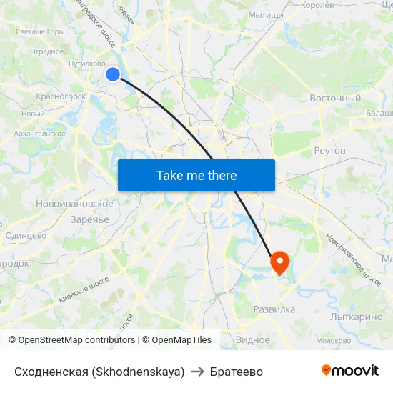 Сходненская (Skhodnenskaya) to Братеево map