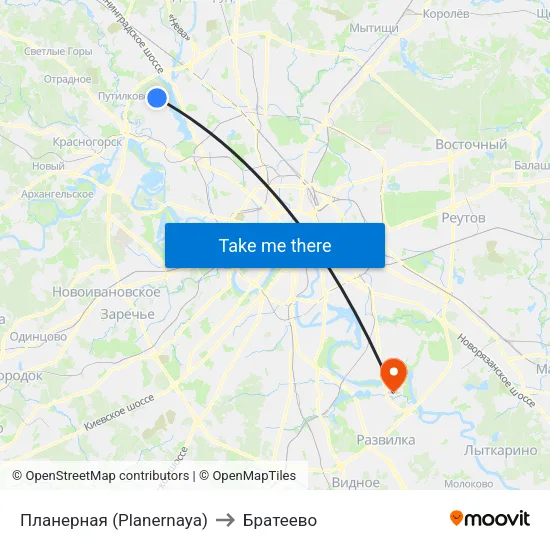 Планерная (Planernaya) to Братеево map