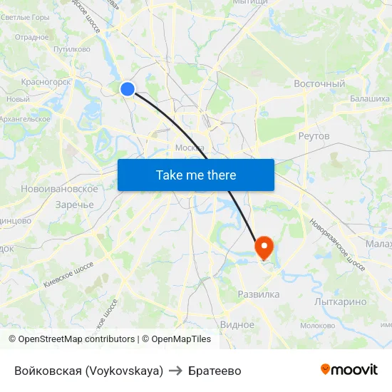 Войковская (Voykovskaya) to Братеево map