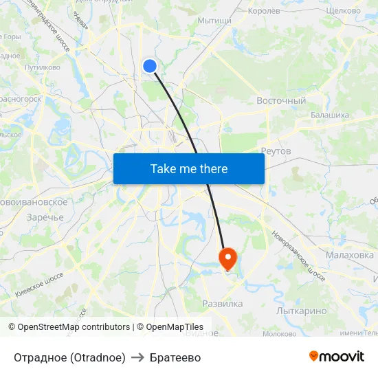 Отрадное (Otradnoe) to Братеево map