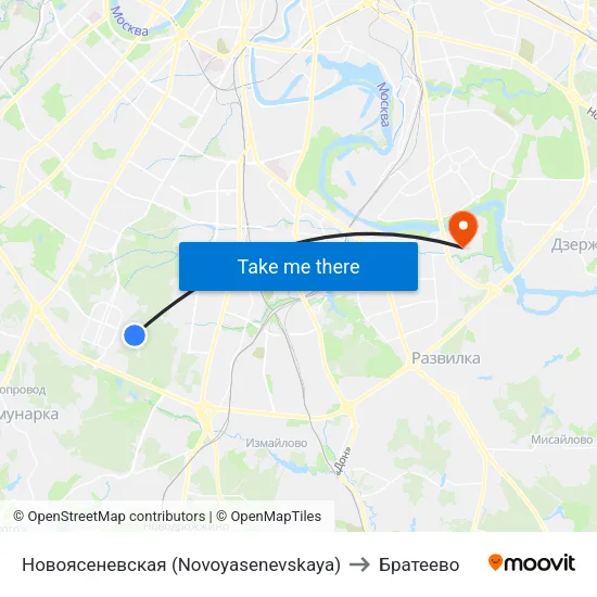 Новоясеневская (Novoyasenevskaya) to Братеево map
