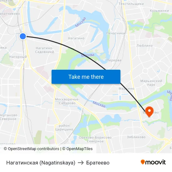 Нагатинская (Nagatinskaya) to Братеево map