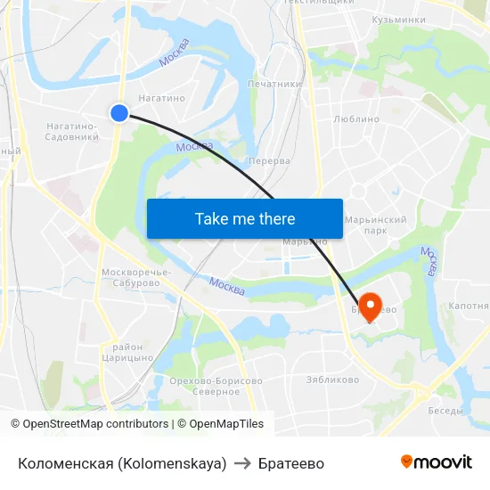 Коломенская (Kolomenskaya) to Братеево map