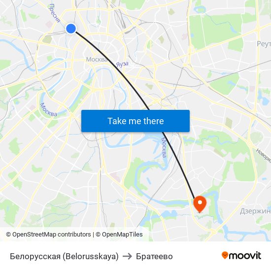 Белорусская (Belorusskaya) to Братеево map